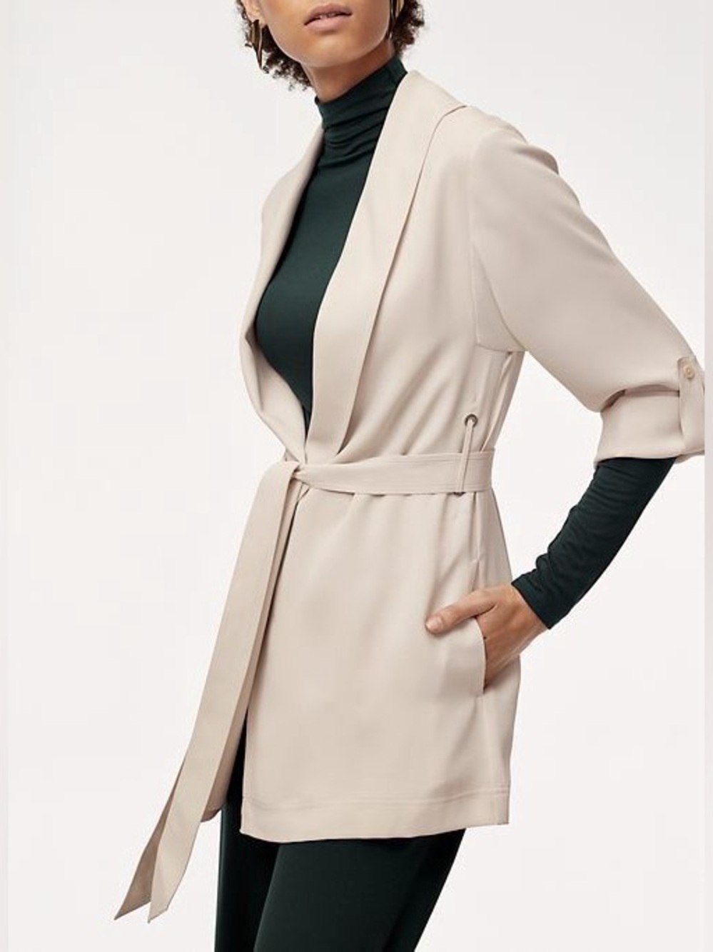 Aritzia Babaton Kahlo Robe Mid Length Jacket Beige Medium Business Casual Office